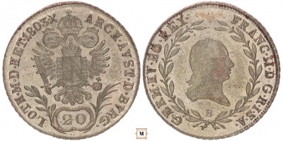 I. Ferenc 20 krajcár 1803 B