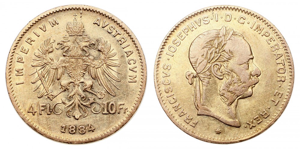 Ferenc József 4 forint-10 frank 1884