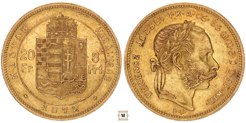 Ferenc József 20 frank 8 forint 1872 KB