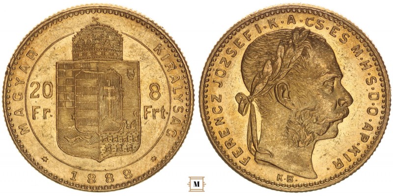 Ferenc József 20 frank 8 forint 1888 KB
