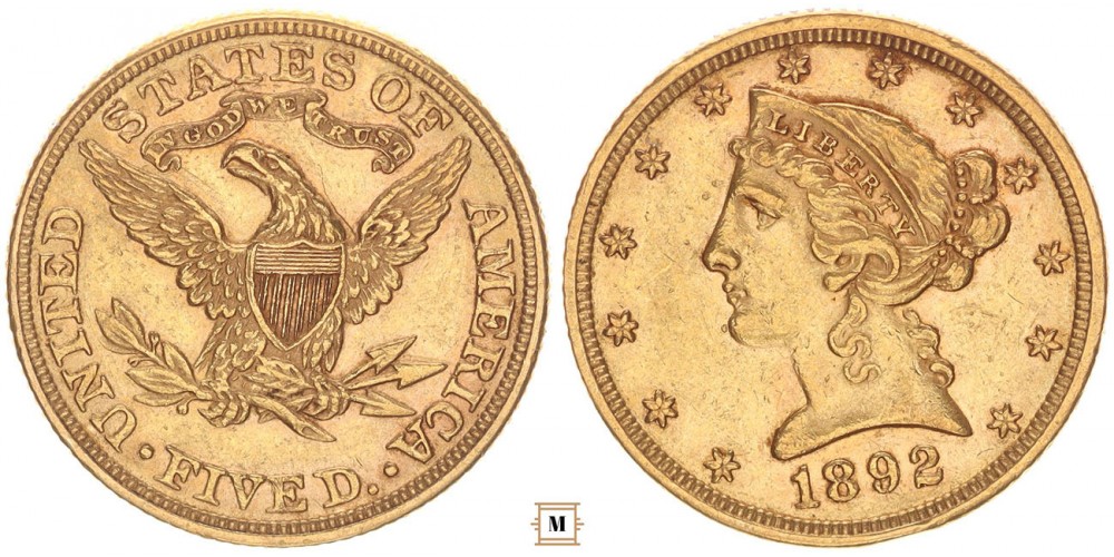 USA 5 dollár 1892