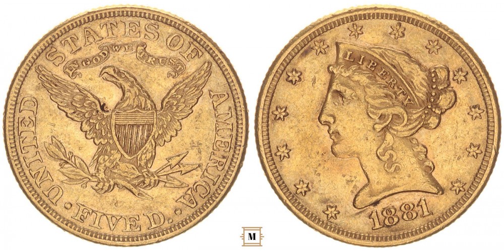 USA 5 dollár 1881