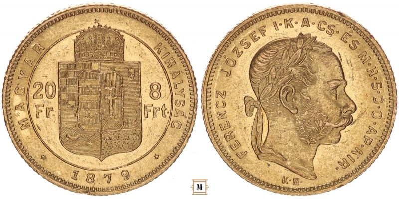 Ferenc József 20 frank 8 forint 1879 KB