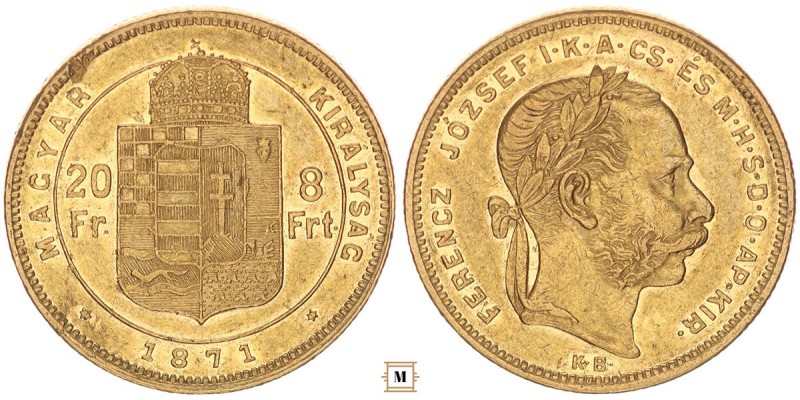 Ferenc József 20 frank 8 forint 1871 KB