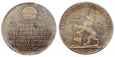 II.Lipót koronázása ezüst zseton Pozsony 1790 ezüst zseton 