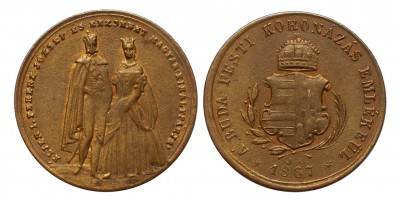 Ferenc József koronázása réz zseton 1867 Buda