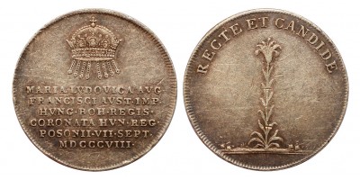 Mária Ludovika királynévá koronázása ezüst zseton Pozsony 1808 