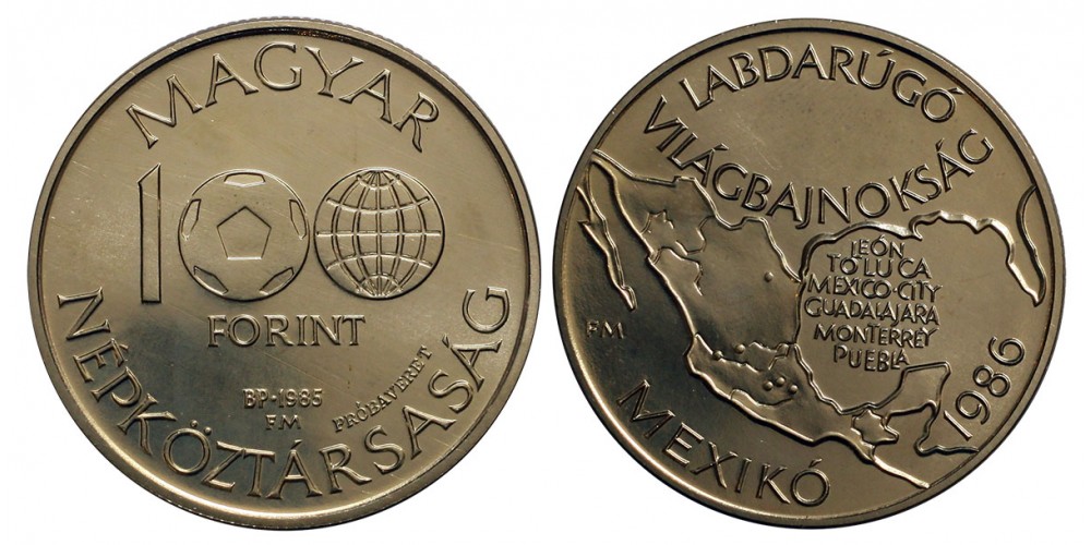 100 forint Foci VB II. 1985 próbaveret