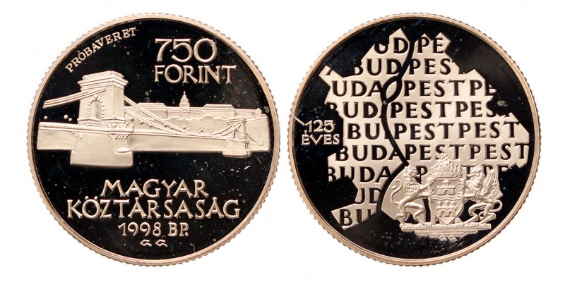 750 forint Budapest egyesítése 125 éves évfordulója 1998 próbaveret