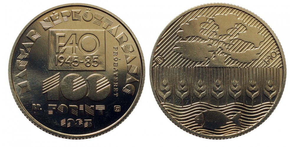 100 forint FAO 1985 próbaveret