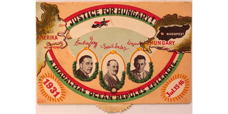 Endresz György és Magyar Sándor a "Justice for Hungary" magyar óceánrepülői által aláírt képeslap 1931