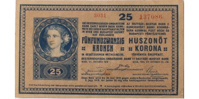 25 korona 1918 sima hátlap