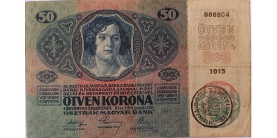 50 korona 1914 Románia felülbélyegzéssel